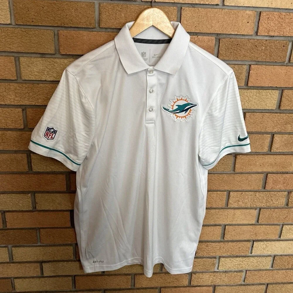 Miami Dolphins Nike Dri-Fit White Sideline Performance Polo Logo Patch Size M
